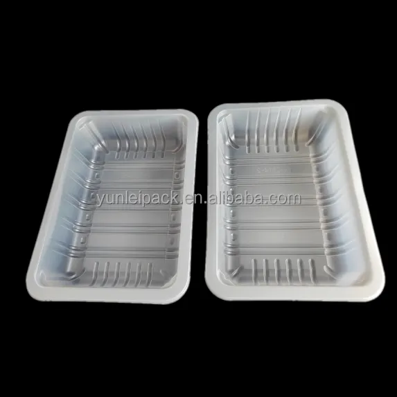 Contenedores rectangulares de plástico para comida, contenedores de plástico para sushi, alimentos frescos y congelados, bandejas grandes para carne, color blanco PP