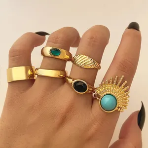 Plated Opal Colored Gemstone Serpentine Sun Ring Set for Women Jewelry Wholesale Gold New Arrival Fashion Vintage Zinc Alloy