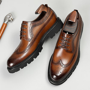 Chaussures habillées formelles pour hommes de haute qualité – Nouvelles chaussures décontractées respirantes à lacets, à bout rond et semelle épaisse, idéales pour les mariages - Product Image 5