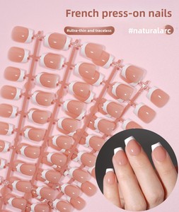 Uñas Postizas Francesas Cortas Cuadradas Brillantes, Uñas Artificiales al por Mayor para Uso Diario y Salones de Belleza - Product Image 4