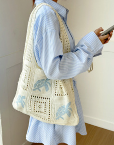 Borsa da spiaggia estiva da donna Design all'<span class=keywords><strong>uncinetto</strong></span> con modello di tartaruga marina borsa da viaggio borsa da spiaggia di grande capacità - Product Image 6