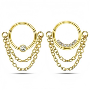 Anneau de nez double chaîne en or incrusté de zircon, bijou de piercing sans soudure, design géométrique, cadeau - Product Image 1