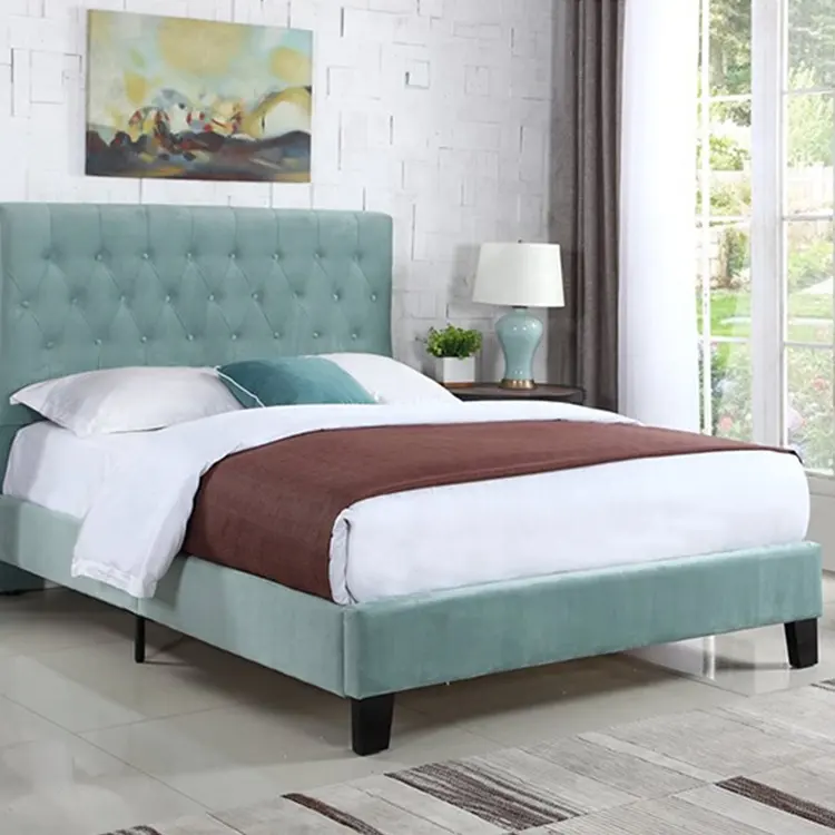 CX kain tempat tidur lembut lapisan kain ukuran king rangka tempat tidur kayu ganda gesper tarik sandaran kain lembut spons rebound tinggi