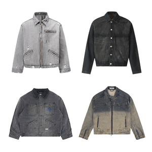 Giacca Bomber in Denim Vintage Personalizzata 2025 per <span class=keywords><strong>Uomo</strong></span>, Imbottita, con Zip e Decorazioni Ricamate a Motivo Letterale - Product Image 1