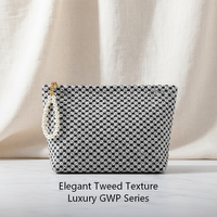 Pochette de maquillage portable en tweed tissé de luxe avec fermeture éclair, logo personnalisé, poignée en perles, emballage cadeau, pour parfum, soins de la peau, beauté, GWP