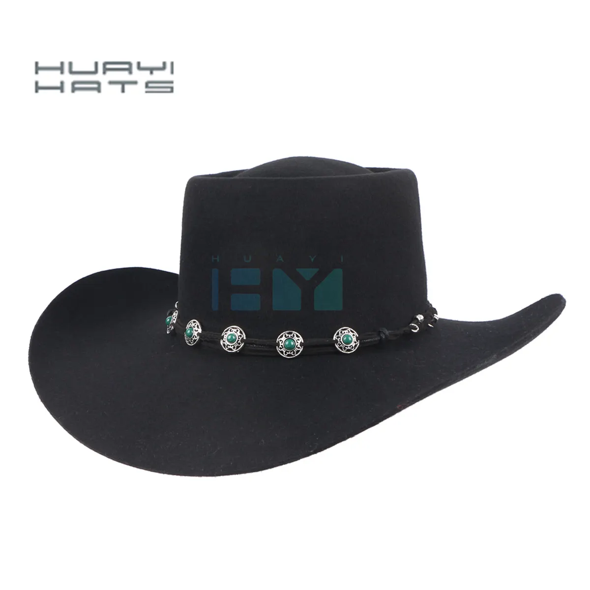 HUAYI HATS New Fashion Spring winter Men Black Jazz cowboy Wide Brim Fedoras 100% Wool Felt Hats
