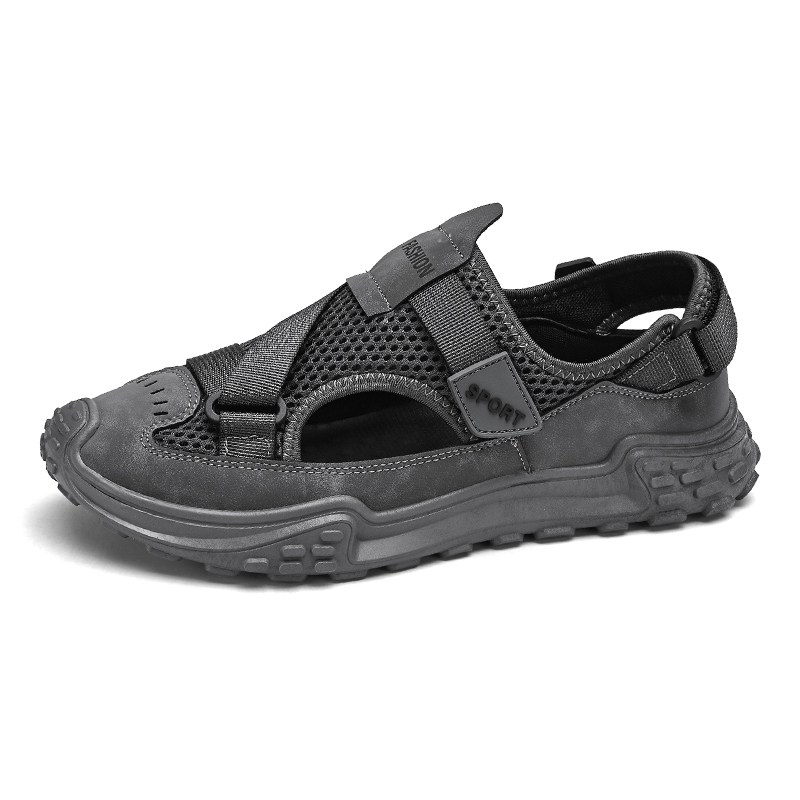 Men\'s Grey Sport Sandals Outdoor Hiking Sandals Closed Toe Leather Athletic Mens Casual Walking Sandals Closed Toe Beach Shoes Sports  main image 4