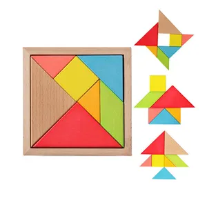 M1101 tangram خشبية مغناطيسية ملونة 3d لغز خشبي tangram ألعاب الرياضيات