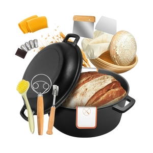 Marmite hollandaise pré-assaisonnée avec couvercle-poêle, incluant des accessoires pour la cuisson du pain au levain, pot <span class=keywords><strong>en</strong></span> <span class=keywords><strong>fonte</strong></span> pour frire, mijoter et faire griller au barbecue - Product Image 1