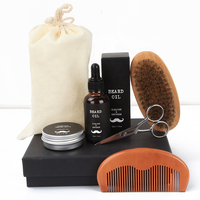 Nouveaux kits de toilettage pour hommes : baume et huile à barbe faits main, ciseaux, peigne en bois et brosse à barbe en poils de sanglier naturels pour les cheveux