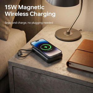 Cargador portátil personalizado de carga rápida de 22.5W, batería magnética inalámbrica de 10000 mAh con cable integrado y soporte oculto para viajes - Product Image 6