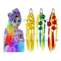 Vente en gros d'extensions de cheveux pour filles, extensions queue de cheval tressées de couleur papillon avec élastiques