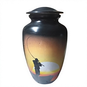 Urna Funeraria Negra con Diseño de Silueta de Pescador, Urna Grande de Aluminio Decorativa para Cenizas de Mamá y Papá - Product Image 1