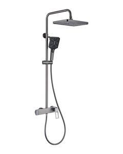 Ensemble de douche moderne carré à effet pluie, mitigeur thermostatique réglable en hauteur, laiton noir mat, pour lavabo de salle de bain, douche apparente - Product Image 1