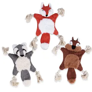 Skinny Squeaky Plush Dog Toy Fox Squirrel Stuffing Free Durable Chew Toy for Medium Dogs