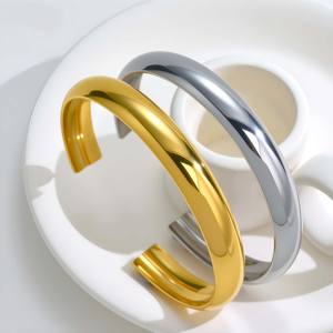 กำไลสแตนเลสแบบเปิดขัดเงามินิมอลเครื่องประดับสตรีชุบทอง18K สำหรับงานปาร์ตี้สไตล์ลำลอง/สปอร์ต - Product Image 1