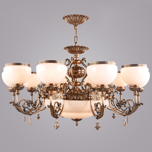 Lustre en bronze antique de style européen, éclairage de luxe classique pour salon, salle à manger, villa, luminaire suspendu personnalisé en usine - Product Image 1