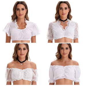 <b>White</b> <b>Lace</b> Crop Top Women Off Shoulder Puff Sleeve Vintage Style Party Wear - Product Image 1