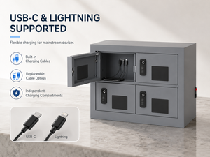 Casillero de Carga para Teléfonos Inteligentes de 4 Puertas con Cerradura Digital por Contraseña, Estación de Carga USB-C y Lightning para Mostrador, Ideal para Hoteles, Cafés y Bares - Product Image 4