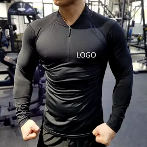 Vedo基层Dropshipping定制标志涤纶健身肌肉压缩汗衫修身长袖男士锻炼衬衫