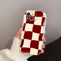 Irrégulière Rouge Grille Impression Vague Bord Silicone TPU Housse de Téléphone Portable pour Iphone 7 8 X Xr Xs 11 12 13 14 15 16 17 Pro Max