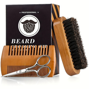 Cadeaux IStapromo, accessoires personnalisés avec logo, produits pour la barbe, brosse à barbe en bois naturelle et peigne, kit de toilettage - Product Image 2