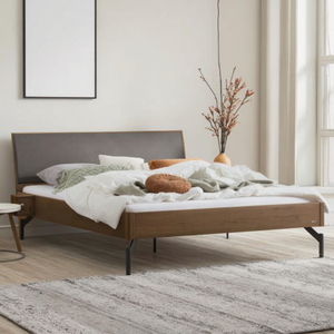 Moderno noce massello di legno di quercia testiera del <span class=keywords><strong>letto</strong></span> con stile di Design cinese e accenti di cuoio per l'applicazione della camera da <span class=keywords><strong>letto</strong></span> - Product Image 2