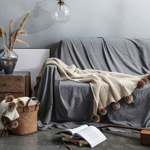 Mfe ソフト ラグジュアリー 大人 ベビー ウェイト ウィンター シェルパ シェニール チャンキー ニット スロー クロシェ ポンポン タッセル ブランケット ホームデコレーション - Product Image 5