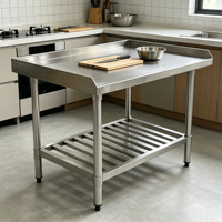 Table de travail robuste en acier inoxydable à 2 niveaux avec étagère inférieure à lattes, taille personnalisée pour la restauration et les cuisines