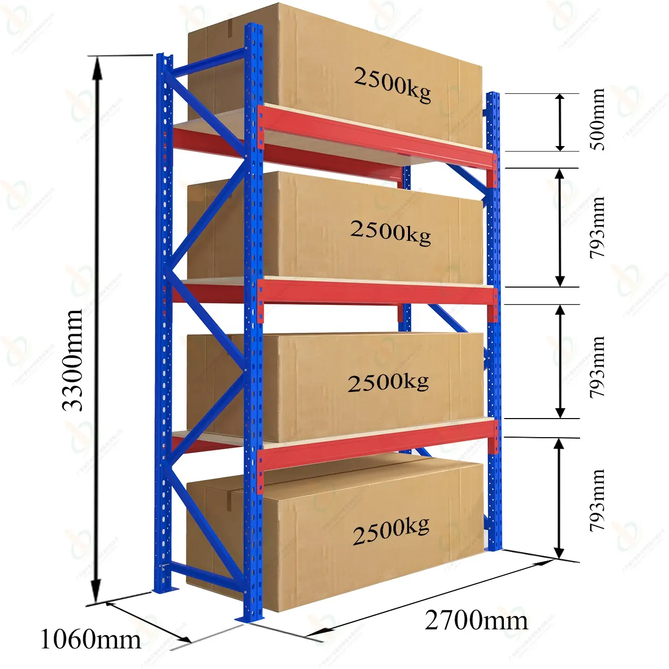 뜨거운 판매 헤비 듀티 창고 선반 내 베어링 2500 KGS 물류 산업 저장 선반