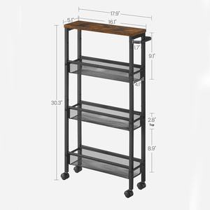Carrito de Cocina Rodante de 4 Niveles, Estante de Almacenamiento Metálico con Superficie de Madera, Organizador con Ruedas para Espacios Estrechos - Product Image 4