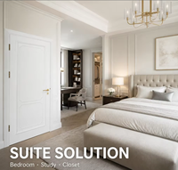 Porte intérieure moderne de luxe à double vitrage de style français blanc crème avec poignée dorée, taille personnalisée, directement de l'usine