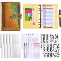 Carnet de notes A6 en cuir PU, agenda à 6 anneaux, couverture scintillante, classeur de budget avec enveloppes pour argent liquide, carnet pour filles
