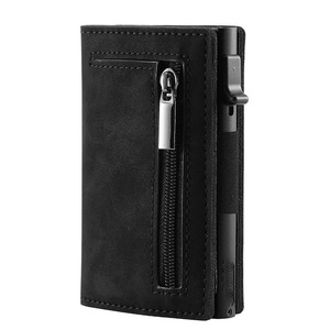 <b>Men's</b> Genuine Leather Wallet Tri-Fold Zipper Coin <b>Purse</b> Multi-Functional Black Everyday Use - Product Image 1