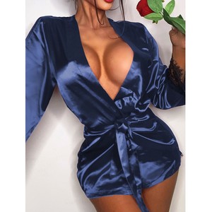 Piyama pengantin wanita kualitas tinggi Set piyama pengantin Satin wanita piyama pakaian tidur biru laut seksi untuk set wanita - Product Image 4