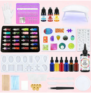 Kit de créations en résine UV fait main avec époxy transparent cristallin à durcissement rapide pour bijoux, pendentifs, boucles d'oreilles, porte-clés, fleurs en feuille de paillettes - Product Image 1