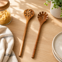Cuillère écumoire en bois d'acacia de qualité alimentaire, antiadhésive, pour friture et pâtes