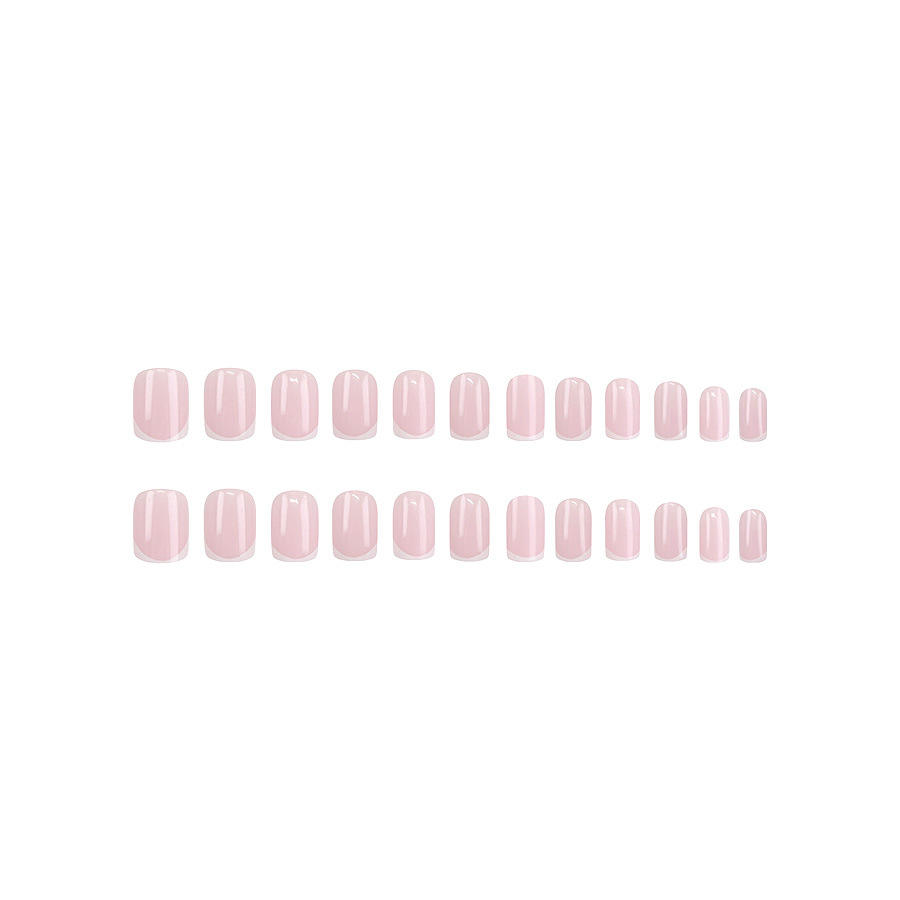 Short Square Press on Nails Pink French Nail Tip Fake Nails Full Cover White Manicure Tips