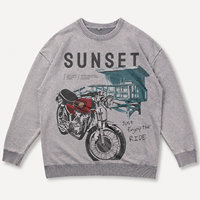 Sweat-shirt unisexe à col rond en coton mélangé Heather Gray 400 g/m² avec motif moto, style streetwear, vente en gros