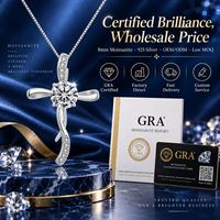 Collier pendentif croix en argent sterling 925 avec moissanite VVS taille brillant rond de 8 mm pour femme, vente en gros