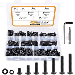 305Pcs American Standard Black Pan Head Hex Socket Screws With Nuts And Washers 1/4-20 Thread Size Industrial Grade - Product Image 1