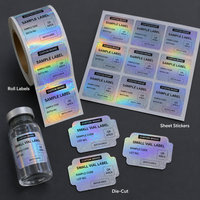 Étiquettes holographiques personnalisées pour flacons de peptides, autocollants imperméables pour petits échantillons, service d'impression QR et de numérotation par lots OEM