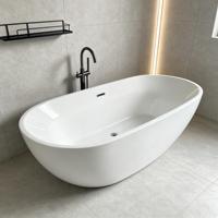 Baignoire autoportante ovale moderne en acrylique pur, écologique, minimaliste, personnalisée, blanc brillant, avec massage par jets d'air