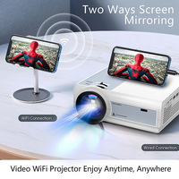 Projecteur WiFi 4K Ready 720P avec prise en charge 3D, design portable, home cinéma, jeux, 1000 lumens, haut-parleurs intégrés, kit cinéma en plein air