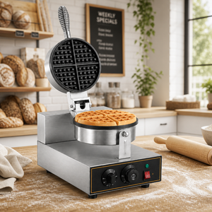 Commercial 1.25kW Electric Waffle Maker Stainless Steel Round Waffle Machine for Professional Kitchen and Restaurant Catering - Product Image 1