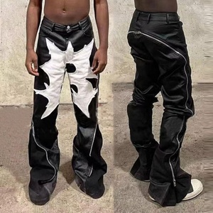 Pantalons empilés streetwear personnalisés, pantalons punk hip hop, broderie, patch, pantalons en cuir pour hommes - Product Image 1