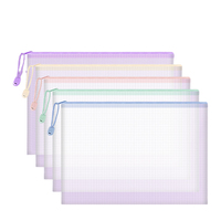 Pochette zippée en PVC, organiseur, sac à documents zippé, série de couleurs macaron, personnalisable, format A4, double couche, transparent, coloré