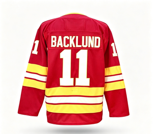Red Ice Calgary Flames # Camiseta de Hockey sobre Hielo de Mikael Backlund, Impresión por Transferencia de Calor, Unisex, 100% Poliéster Transpirable, Manga Corta - Product Image 1