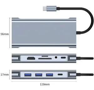 Đa chức năng SD TF Đầu Đọc Thẻ Hub âm thanh tốt cổng âm thanh 11 trong 1 VGA USB C HUB cao tương thích Bộ chuyển đổi