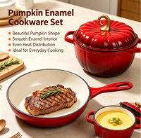 11pcs Set Peralatan Masak Panci dan Wajan Enamel Motif Labu, Anti Lengket Serbaguna, Logo Dapat Disesuaikan, untuk Memasak